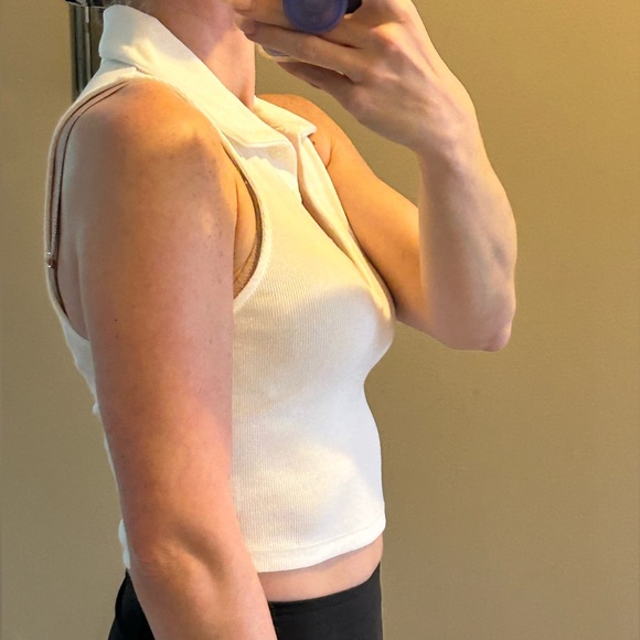 Aeropostale White Ribbed Collar Tank Top - Picture 3 of 9